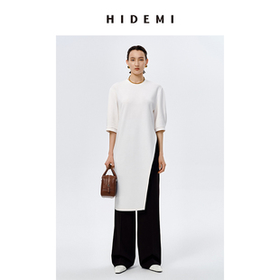 HIDEMI “穿梭在空气中” 不对称薄针织短袖连衣裙上衣