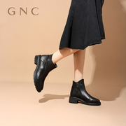 gnc时装短靴女2023冬季商场，同款黑色真皮粗跟简约高级感女靴
