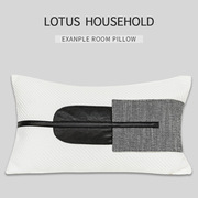 黑白色腰枕皮革+棉麻拼接设计现代简约轻奢样板房沙发靠枕抱枕套