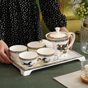 法式水杯茶具套装家用欧式陶瓷水具杯具茶，杯子茶壶高档轻奢带托盘