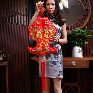 中国结挂件双鱼装饰客厅福字年年有余新年挂饰春节喜庆墙壁挂红色