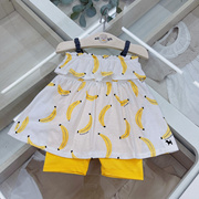 韩国原d童装夏款女童，超薄软纯棉香蕉吊带，上衣裙黄色打底中裤套装
