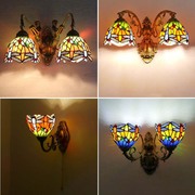 蒂凡尼壁灯 镜前灯田园蜻蜓单双头镜前壁灯客厅卧室过道床头壁灯