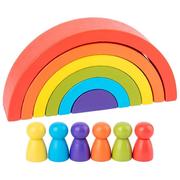趣味彩虹积木房子堆塔七彩半圆小人叠叠乐，木制儿童益智拼搭玩具