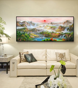 手绘油画聚宝盆现代中式山水风景客厅装饰画办公室沙发背景挂画