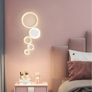 红品爱家北欧壁灯现代简约创意设计感多圆组合个性时尚卧室床头灯