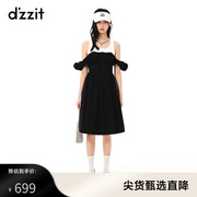 dzzit地素连衣裙23年秋季甜酷少女拼接礼服式设计裙子女