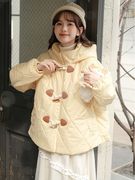 黄色棉服外套女冬季2024年韩版宽松学生夾棉羽绒服短款菱格棉衣女