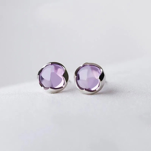 紫葡萄S925纯银紫水晶耳钉女款气质简约百搭紫色宝石优雅耳环