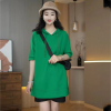 A-1555-6872韩版女士休闲上衣宽松连帽纯色时尚短袖T恤百搭