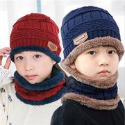 9524秋冬毛线帽子围脖套装，潮韩版冬季加厚保暖针织帽儿童帽
