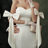 缎布蝴蝶结臂纱白色新娘手纱手套抹胸婚纱礼服配饰婚礼新娘手袖