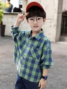 男童棉质格子衬衫儿童春装，衬衣韩版中小童春秋，款2024长袖上衣