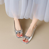 法式银色仙女风鱼嘴凉鞋女夏季2023年露趾细跟中跟气质高跟鞋