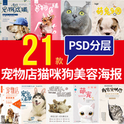 宠物店创意设计素材 猫咪狗 PSD模版宠物美容店铺 海报宣传单