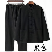 中老年唐装男夏季中国风亚麻套装棉麻短袖夏装服装中式半袖男装