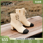 Dfuse冬季款牛皮方头粗跟绑带马丁靴短靴DF34116201