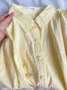 法式高级感纯棉长袖，衬衫女2024春夏黄色，别致漂亮宽松衬衣外套