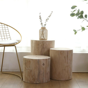 北欧实木圆凳原木树桩木桩，摆件根雕凳，子木墩子换鞋凳客厅简约茶几