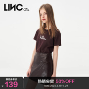 LINCCHIC金羽杰T恤女简约H版印花圆领短袖刺绣T恤女S231TS025Y