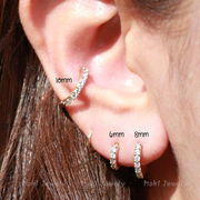 侧耳骨钉小耳夹带钻耳圈耳洞纯银，耳环个性时尚气质玫瑰金百搭耳扣