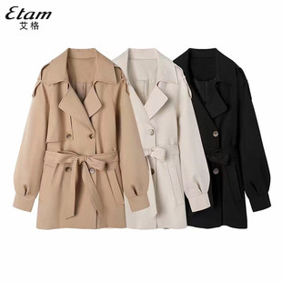 etam艾格es风衣外套女2023秋季今年流行小个子卡其短款显瘦大衣