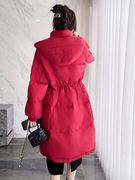 2023冬装女士羽绒服宽松过膝白鸭绒常规加厚保暖包款网红外套