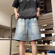 五分牛仔短裤男士宽松直筒青少年夏季薄款中裤潮流休闲运动短裤