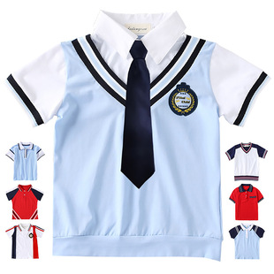 小学生班服短袖T恤单件夏季蓝色幼儿园园服儿童短T