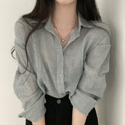 韩国ins春季法式小众冰淇淋色褶皱纹理长袖衬衫宽松防晒开衫外套