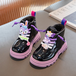 女童马丁靴儿童靴子2023秋冬小女孩短靴加绒二棉鞋，公主雪地靴