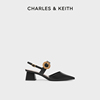 CHARLES&KEITH春夏女鞋CK1-61720102女士编织扣带饰尖头粗跟凉鞋