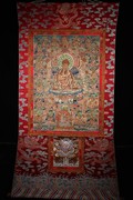 西藏寺院收藏高僧画师纯手绘班禅大师真皮唐卡壁挂