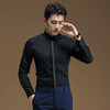 powo暗门襟衬衫男长袖，修身商务正装，2024韩版潮流休闲黑色衬衣