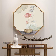 新中式玄关装饰画八边形餐厅，古典花鸟过道壁画客厅，茶室背景墙挂画