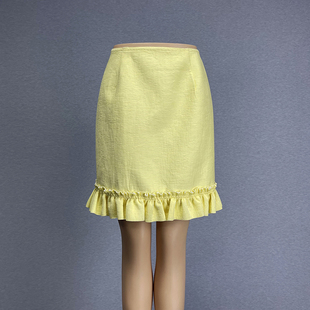 外贸原单黄色半身裙女2023高腰，荷叶边性感百搭太空棉包臀裙一步裙