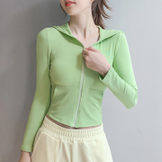 运动外套女速干显瘦绿色，连帽卫衣开衫健身上衣，跑步瑜伽服套装秋冬