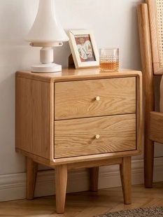 全实木床头柜现代简约橡木，床边小柜子，北欧卧室原木储物柜