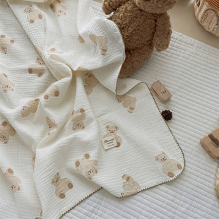 韩风ins可爱小熊宝宝盖毯婴儿，包被婴童抱被儿童浴巾纯棉纱毯纱巾