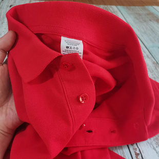 长袖纯棉polo衫夏季男女款大红色，商务休闲春纯色，短袖翻领t恤中国