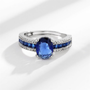 欧美风蛋面蓝水晶戒指女款轻奢高级感小众设计感活口指环生日礼物