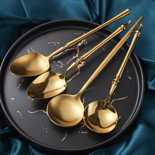 高颜值金色勺子304不锈钢，小蛮腰时尚餐具家用汤勺长柄勺饭勺
