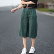 2023夏亚麻(夏亚麻)棉麻，七分裤女文艺复古中裤直筒，宽松大码休闲阔腿裤