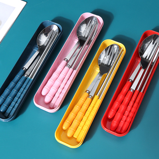 餐具筷子勺子套装学生，便携上班族筷子盒可爱不锈钢，叉子三件套单人