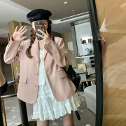 粉色甜美减龄西装外套女2024春季韩版气质通勤小个子休闲西服