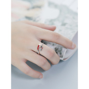 红色海豚戒指女小众，设计银戒指女时尚，个性指环2023年潮