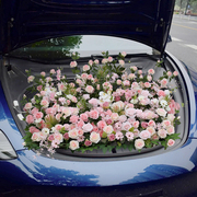 求婚布置车尾箱花仿真粉色玫瑰，插花花堆车展，橱窗花卉表白花艺装饰