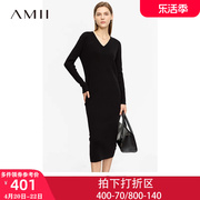amii针织连衣裙女秋装，2023法式长袖长款裙子，显瘦气质打底秋冬