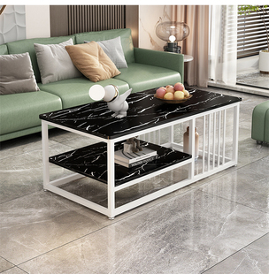 茶几小户型家用客厅轻奢现代简约长方形北欧铁艺岩板钢化玻璃桌子