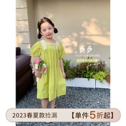 L家女童法式萝莉裙2023夏季复古洋气连衣裙薄款棉短袖公主裙